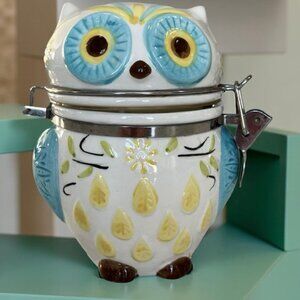 2017 Boston Warehouse Owl Hinged Jar Novelty Container. Jar measures roughly 7"